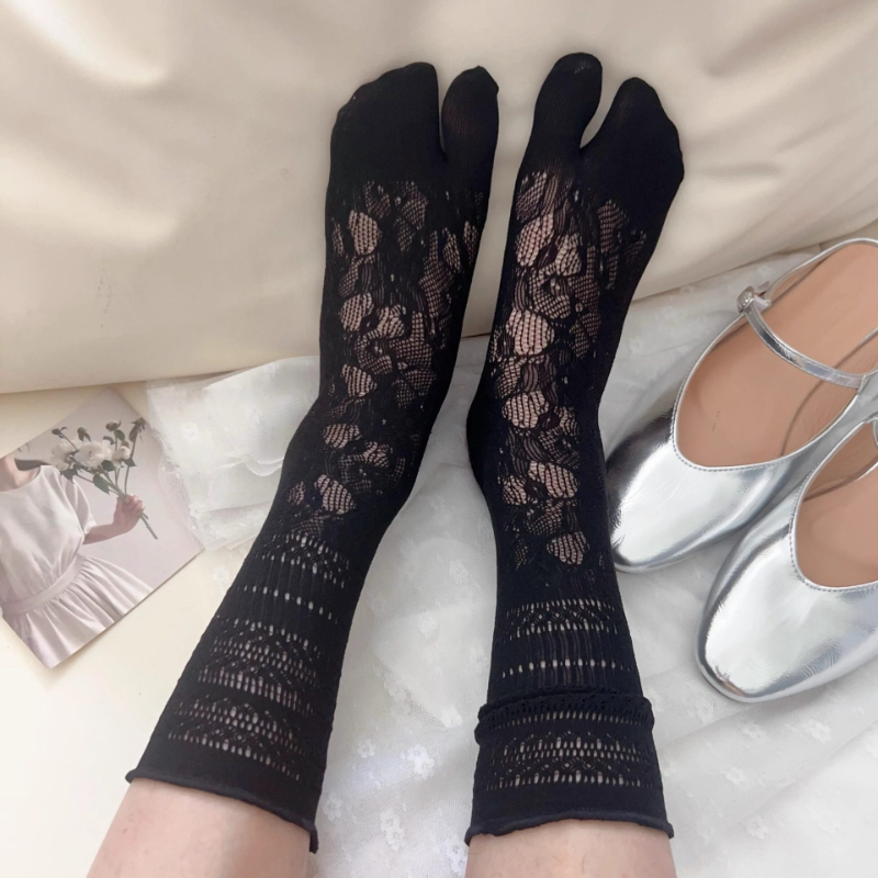 Toe Sock Split - New Black Jacquard Tabi Socks Women's